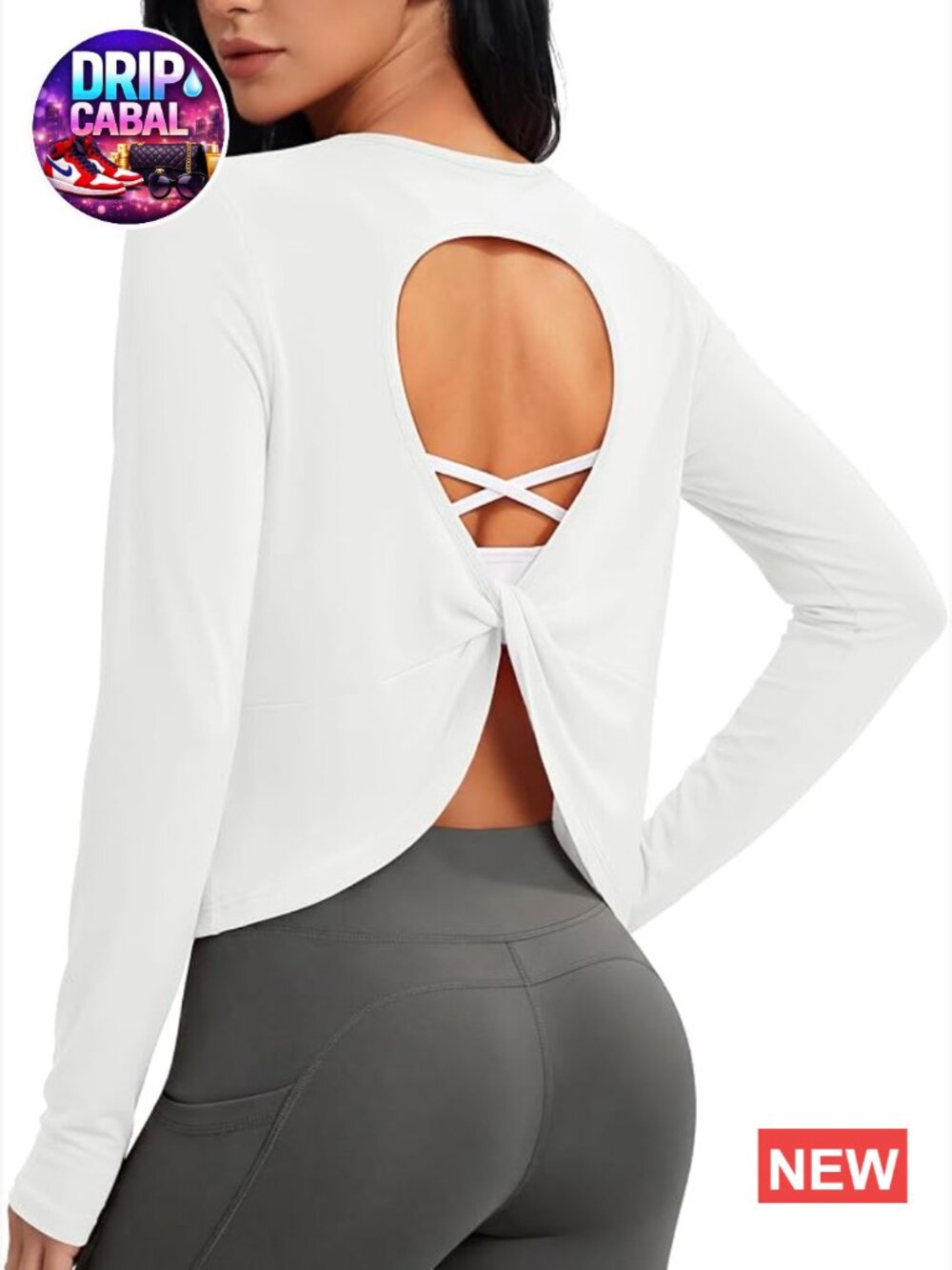 Open Back Long Sleeve Crop Top Boat Neck Athletic Yoga Shirt Thumb Holes